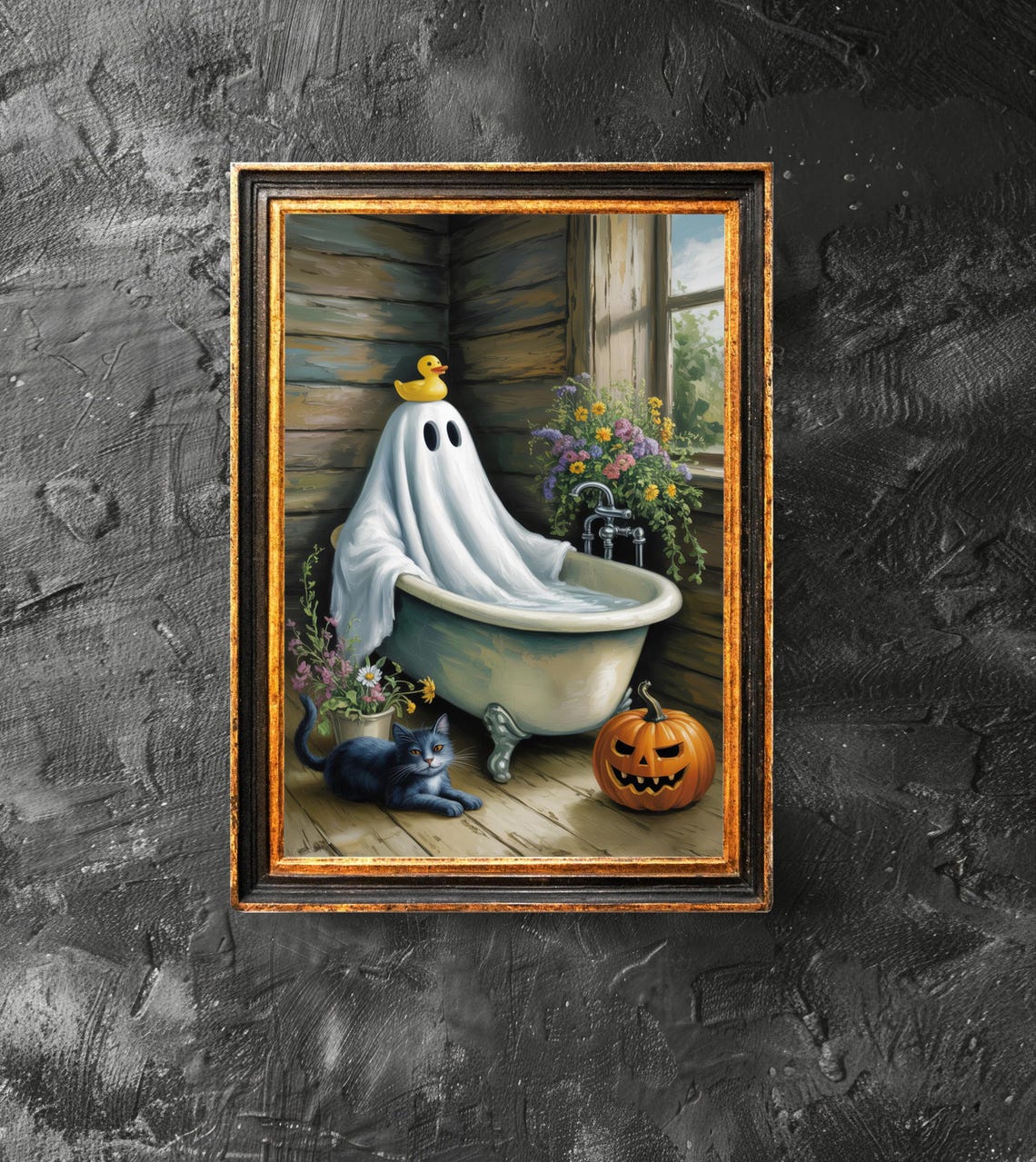 In Bathtub Poster Rubber Duck Print Bathroom Art Retro Halloween Decor