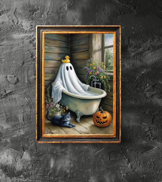 In Bathtub Poster Rubber Duck Print Bathroom Art Retro Halloween Decor