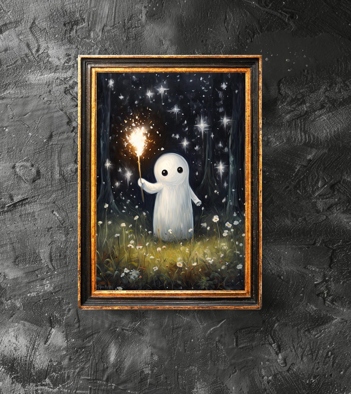 With Sparkler Spooky Cute Forest Wall Art Haunting Poster Halloween Vintage Print