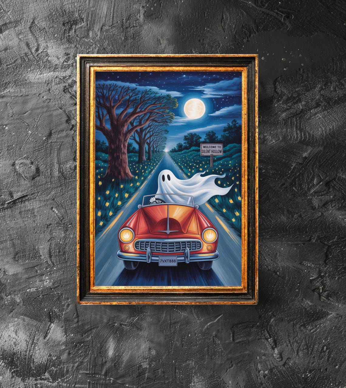 Driving Car Poster Spooky Drive Motif Cute Halloween Funny Print