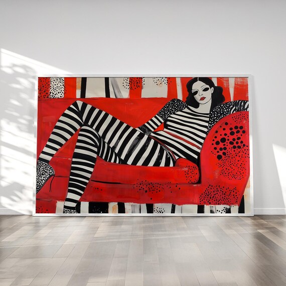 Woman Relaxing on Couch, Contemporary Abstract Artwork