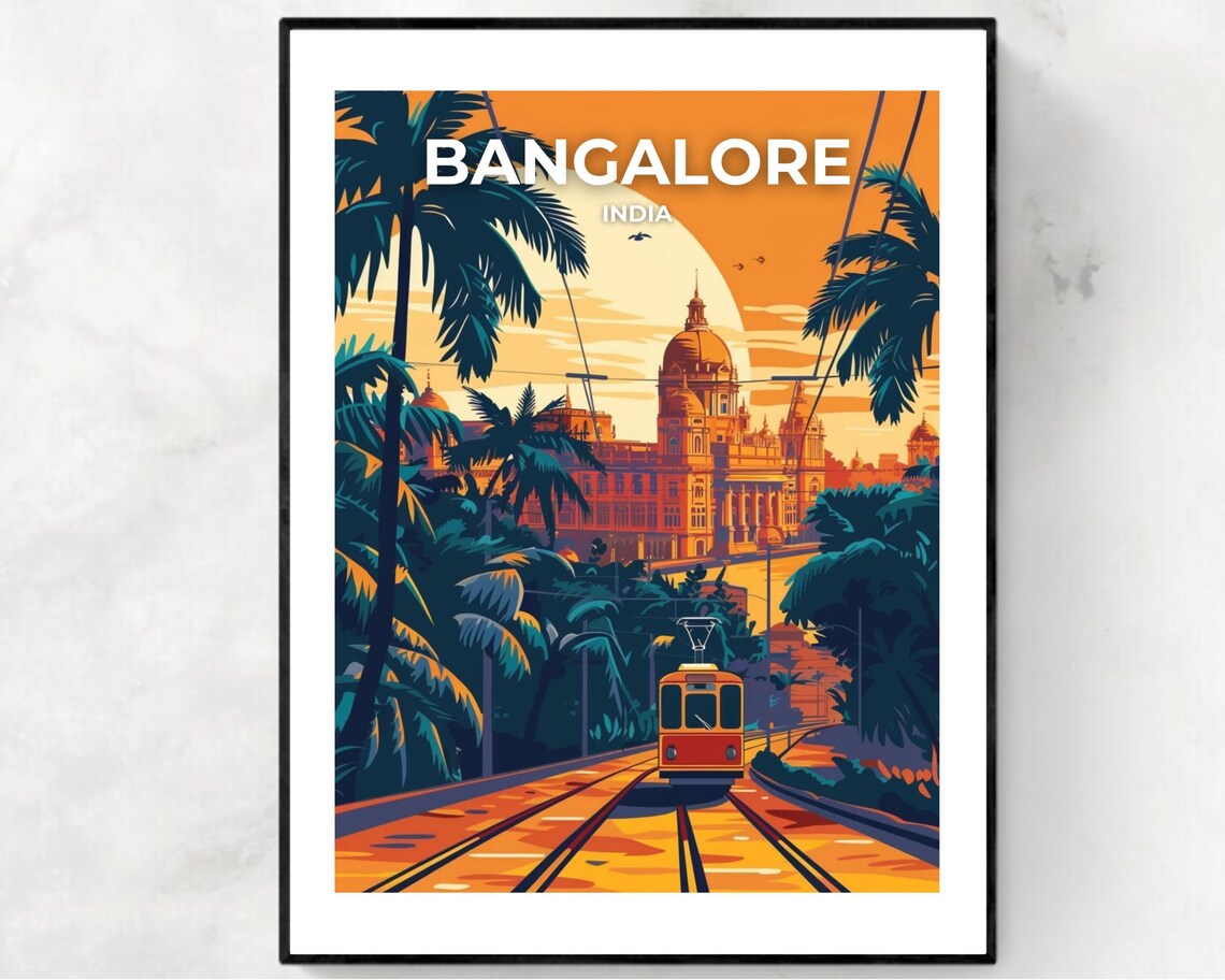 Bangalore India Tram Vidhana Soudha at Sunset City Travel Poster