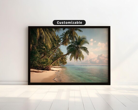 Tropical Palm Beach With Turquoise Water Coastal Photography Poster