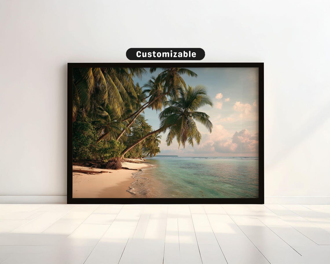 Tropical Palm Beach With Turquoise Water Coastal Photography Poster