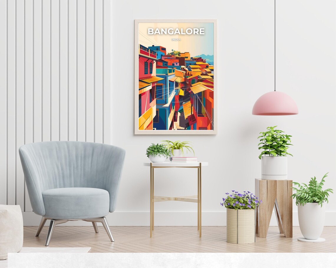 Bangalore India Colorful Street Houses City View Scene Poster - Image 2