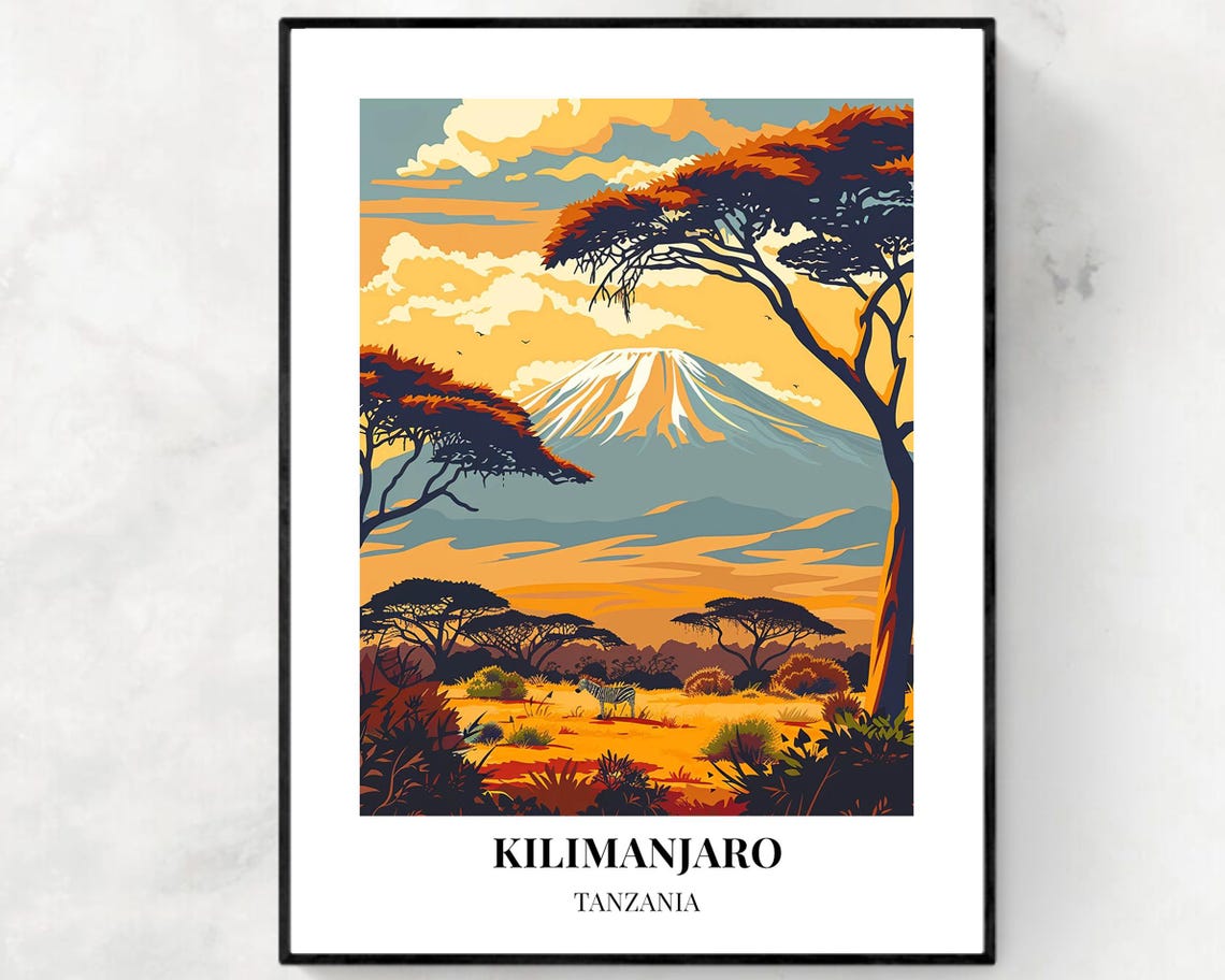 Kilimanjaro Tanzania Snowy Summit Zebra Acacia Safari Poster