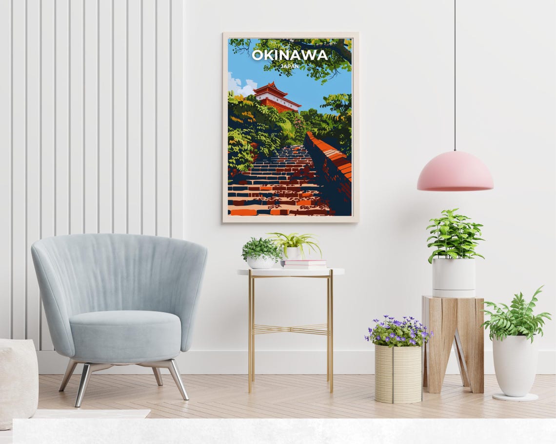 Okinawa Japan Shuri Castle Stone Steps Lush Garden Forest Poster - Image 2