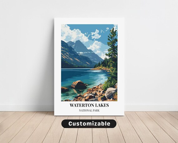 Waterton Lakes National Park Alpine Lake Retro Travel Art Poster