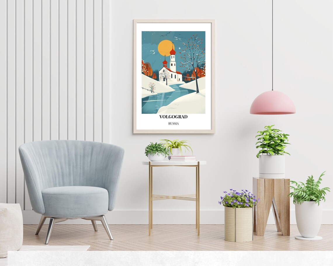 Volgograd Russia Winter Church Onion Domes Snowy River Travel Poster - Image 2