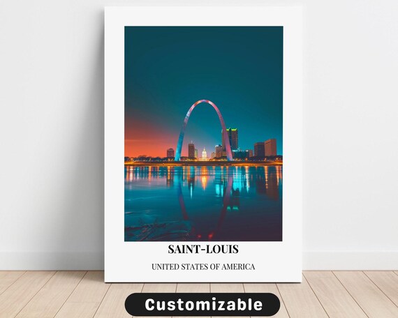 Saint-Louis Gateway Arch City River Night Skyline Travel Poster