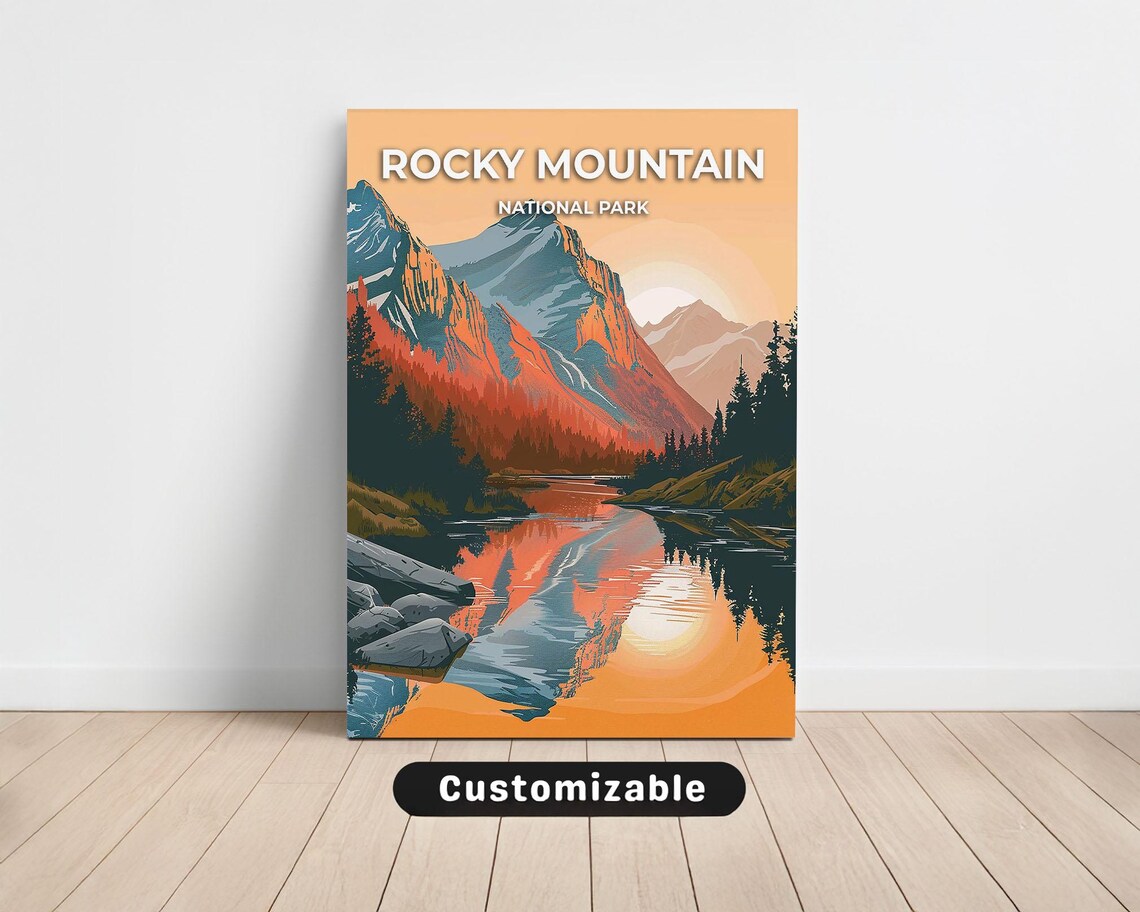 Rocky Mountain National Park Orange Sunset River Reflection Travel Poster