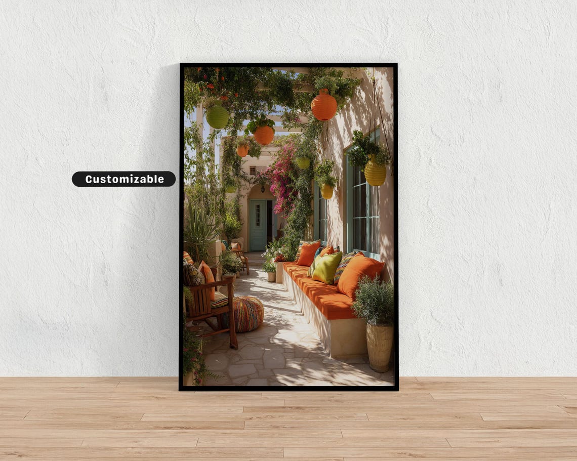 Sunlit Mediterranean Terrace Colorful Cushions Garden Poster