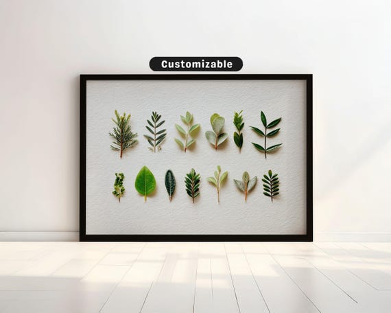 Flat Lay Of Small Plant Cuttings On Offwhite Background Botanical Wall Art Neutral Minimal Print