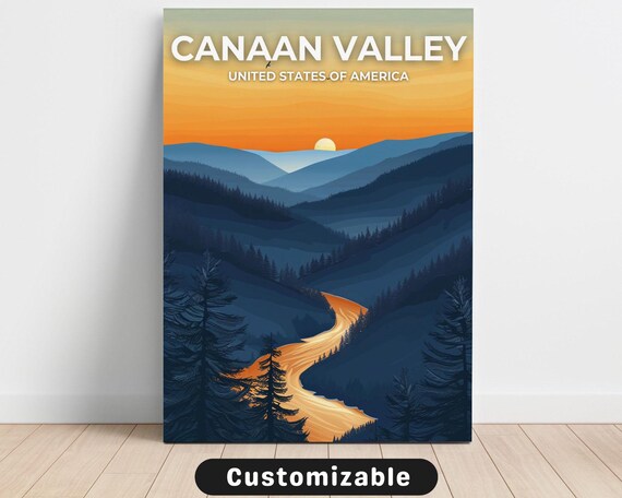 Canaan Valley Golden Sunset Layered Mountain River Travel Poster