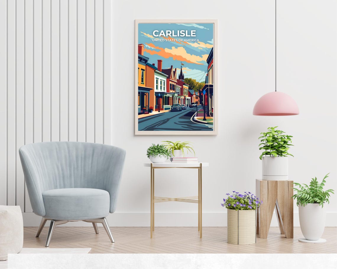 Carlisle Pennsylvania Main Street Sunset White Title Travel Poster - Image 2
