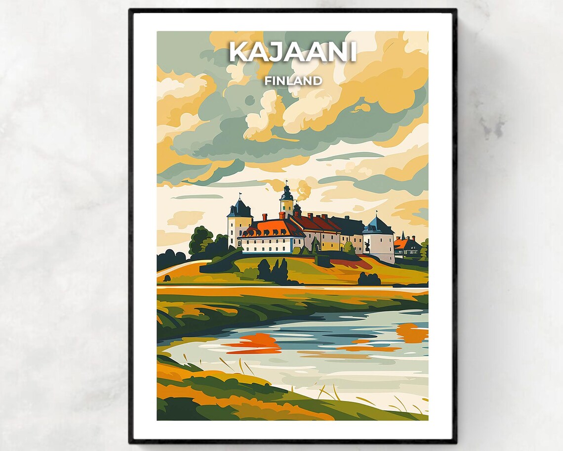 Kajaani Finland Historic Hilltop Buildings River View Travel Poster
