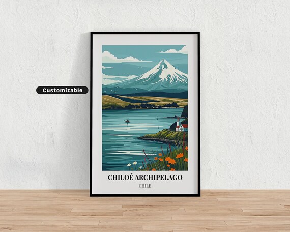 Chiloe Archipelago Chile Volcano Coast Lighthouse Travel Poster