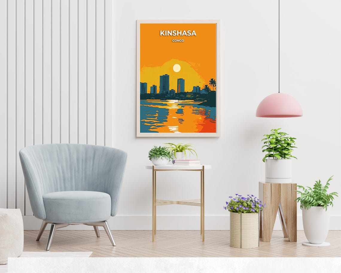 Kinshasa Congo Sunset City Skyline Over River Water Travel Poster - Image 2