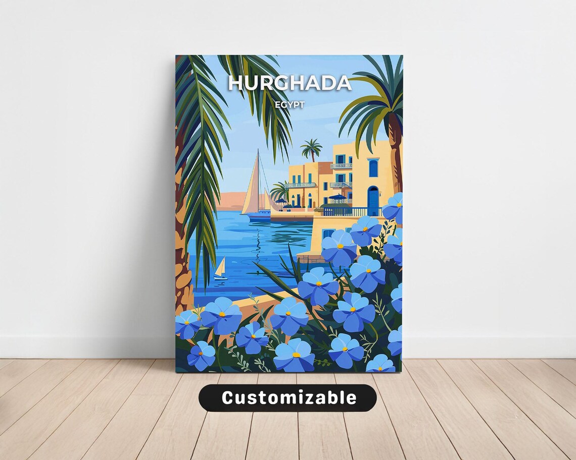 Hurghada Egypt Red Sea Resort Marina Palm Sailboat Travel Poster