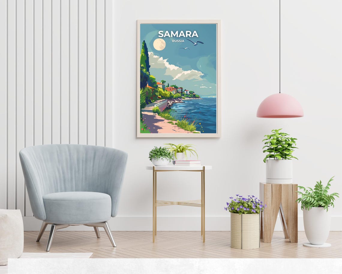 Volga River Embankment Travel Print Wall Art Samara Russia City Print Volga River Embankment Travel Gift Volga River Embankment Poster - Image 2