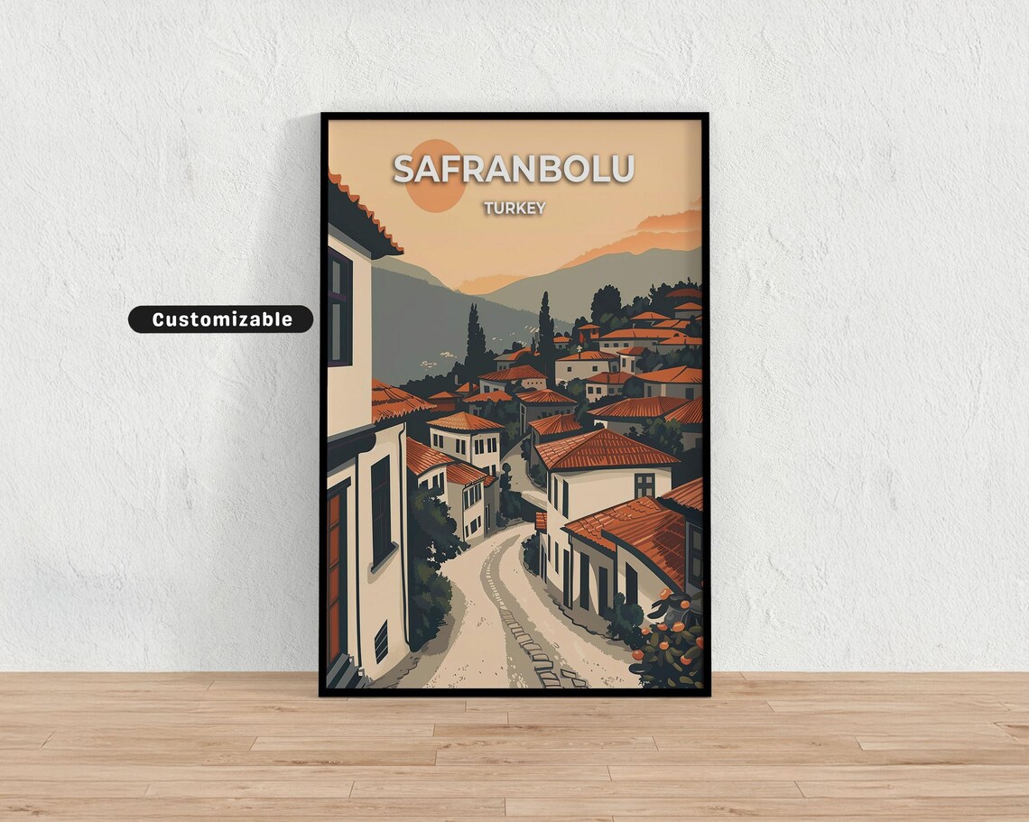 Safranbolu Turkey Ottoman Town Travel Poster Sunset Street Scene