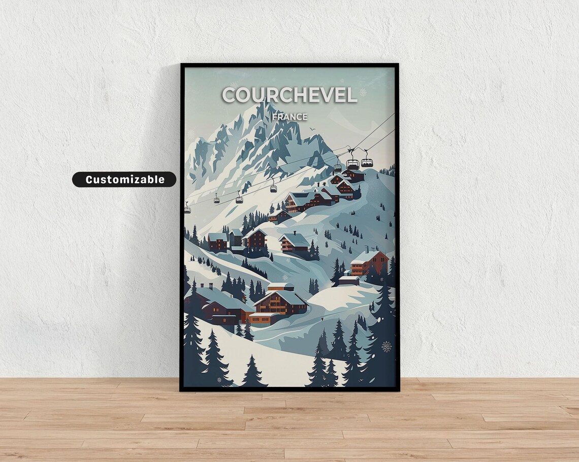 Courchevel France Snowy Village Chairlift Alpine Travel Poster