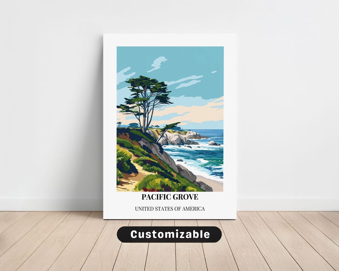 Pacific Grove Rocky Shore Cypress Coast Vector Travel Poster