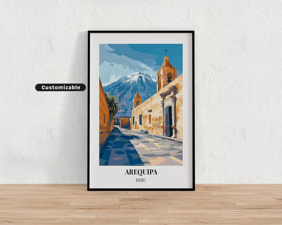 Arequipa Peru Colonial Church Street Volcano Mountain Poster