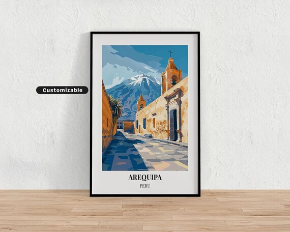 Arequipa Peru Colonial Church Street Volcano Mountain Poster