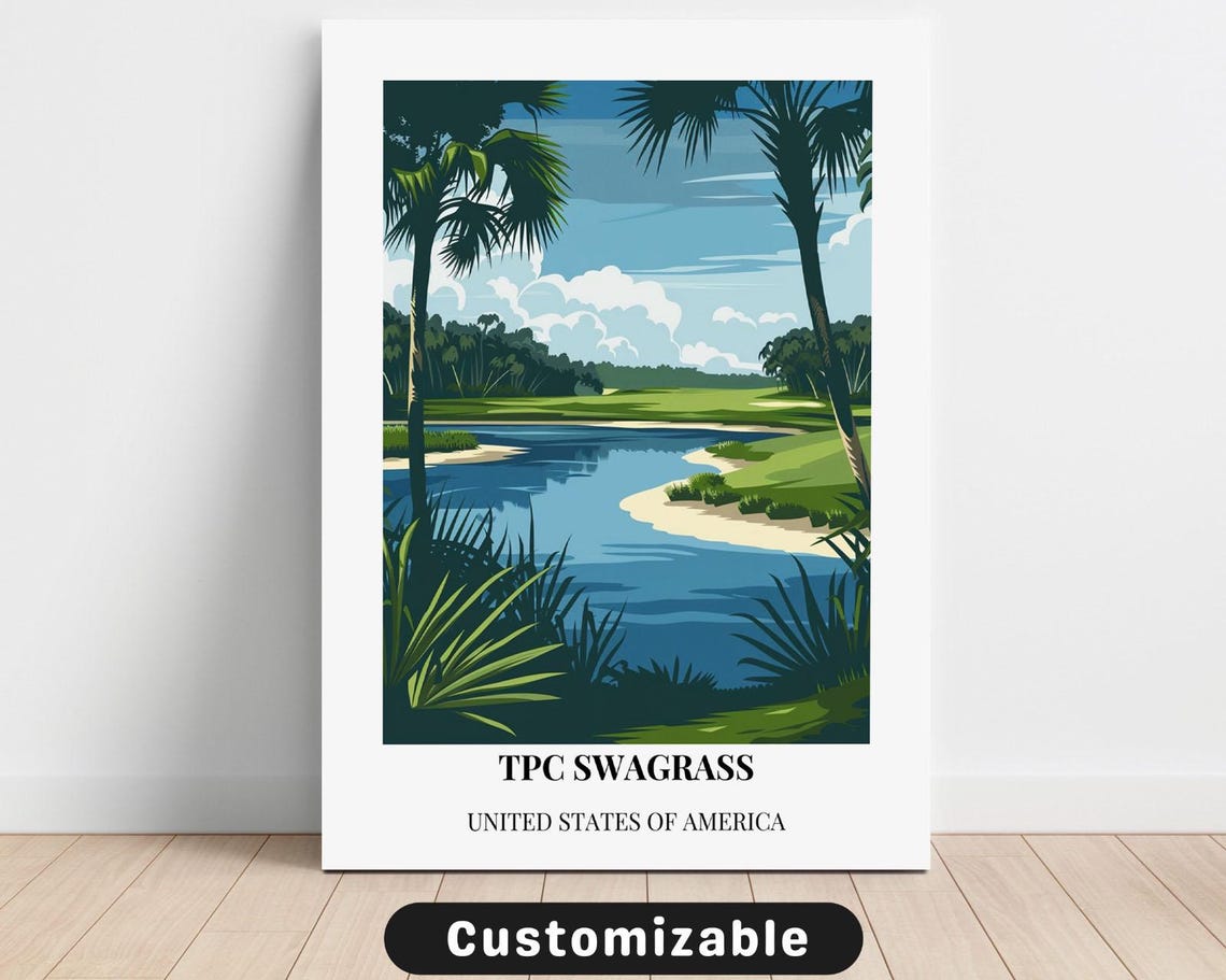 TPC Swagrass Golf Resort Fairways Palm Lake Tropical Travel Poster