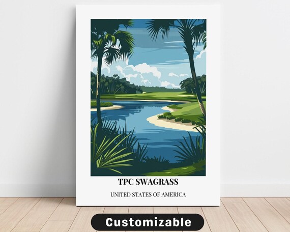 TPC Swagrass Golf Resort Fairways Palm Lake Tropical Travel Poster