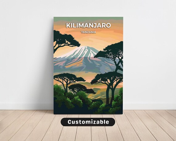 Kilimanjaro Tanzania Sunset Peak Acacia Silhouette Travel Poster