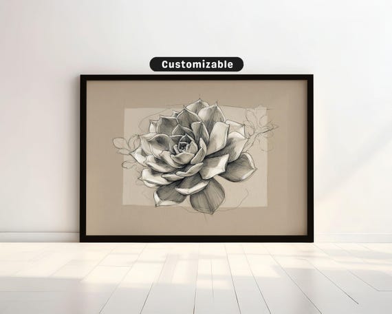 Monoline Succulent Sketch In Neutral Framing Botanical Wall Art Minimal Print