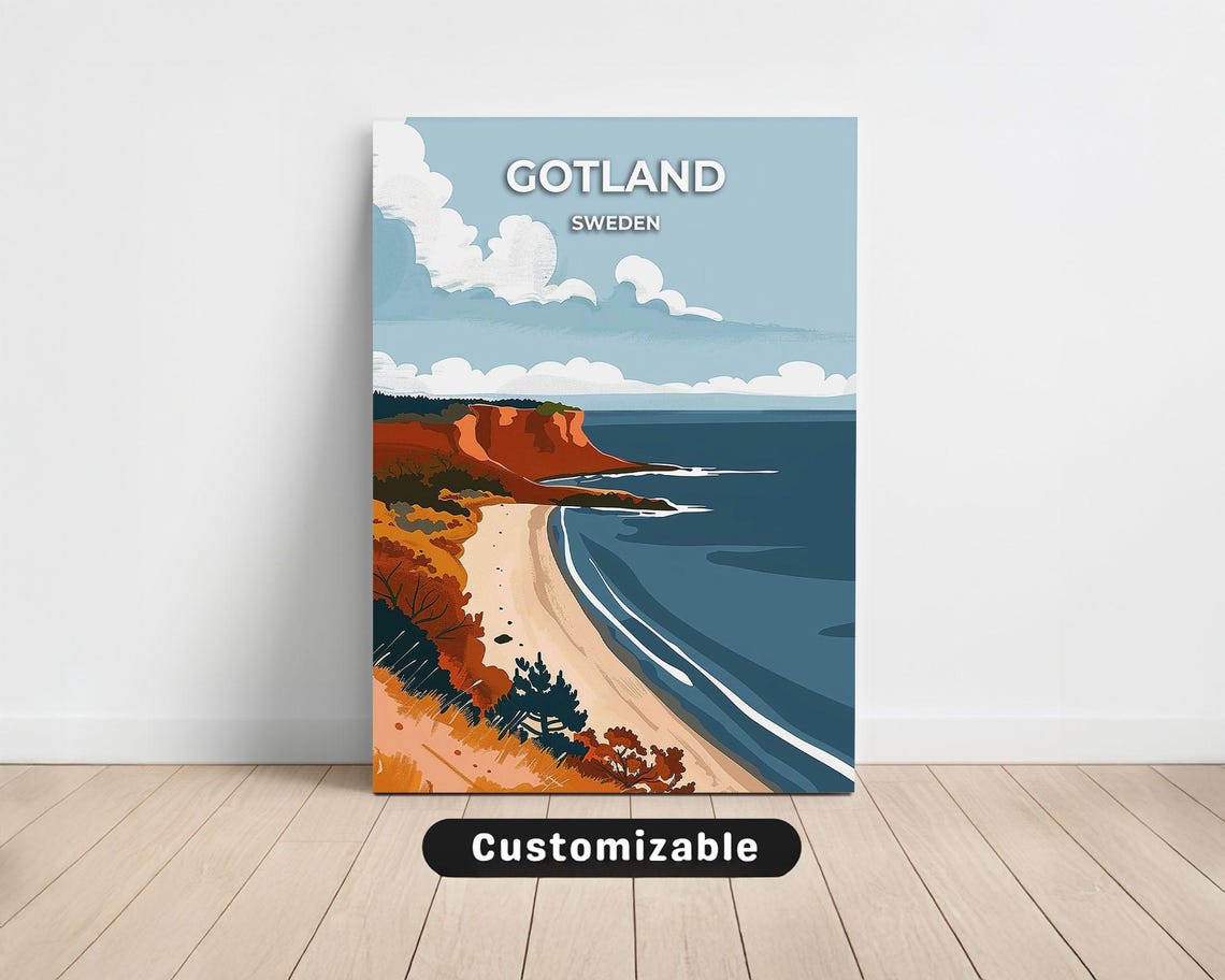 Gotland Sweden Scenic Baltic Coast Cliffs Beach Travel Poster