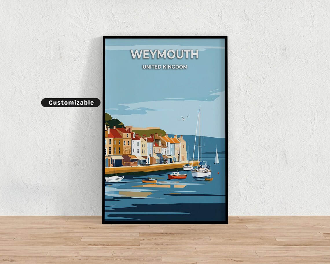 Weymouth United Kingdom Marina Boats Colorful Coastal Travel Poster