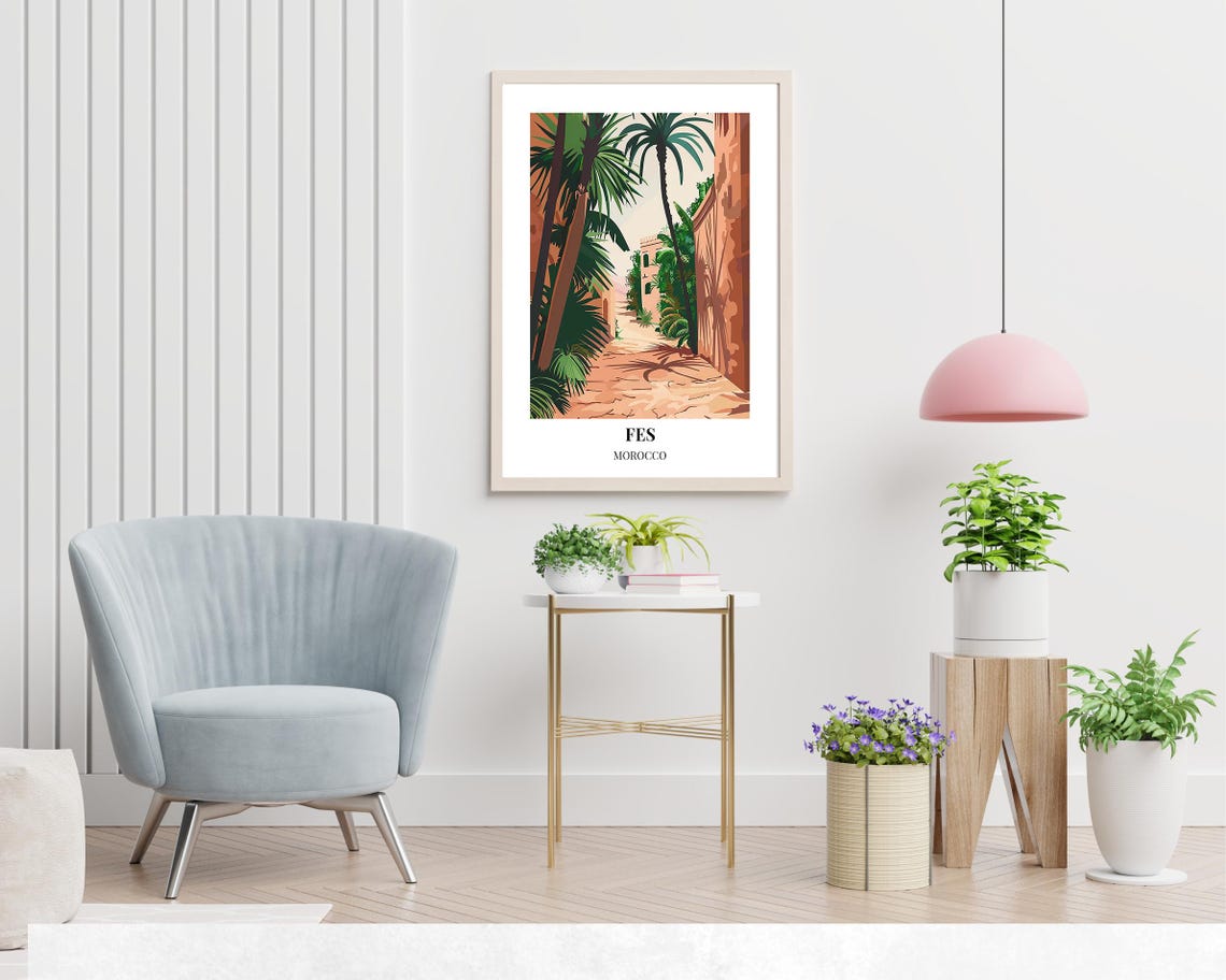 Fes Morocco Palm Tree Alley Terracotta Walls Oasis Travel Poster - Image 2