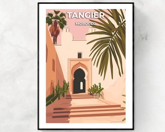 Tangier Morocco Arched Doorway Palm Courtyard Scene Travel Poster
