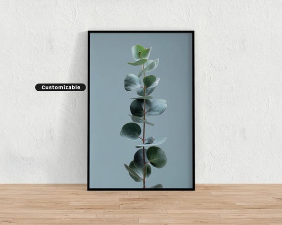 Sage Green Eucalyptus Sprig In Vertical Composition Minimal Botanical Wall Art Neutral Nature Print