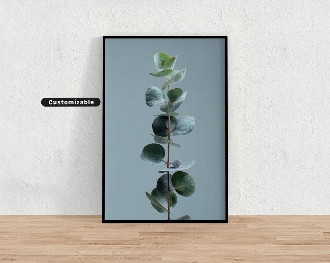 Sage Green Eucalyptus Sprig In Vertical Composition Minimal Botanical Wall Art Neutral Nature Print