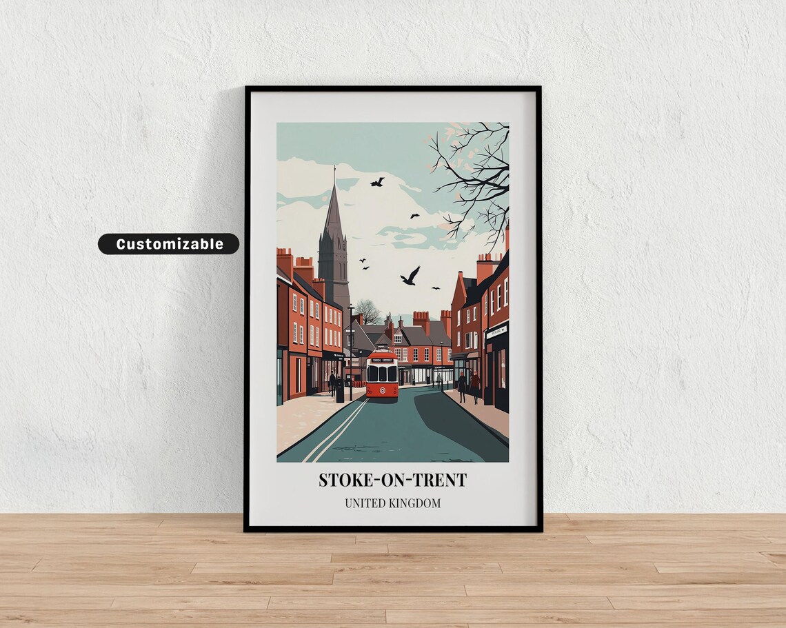 Stoke-on-Trent United Kingdom Tram Street Church Spire Travel Poster