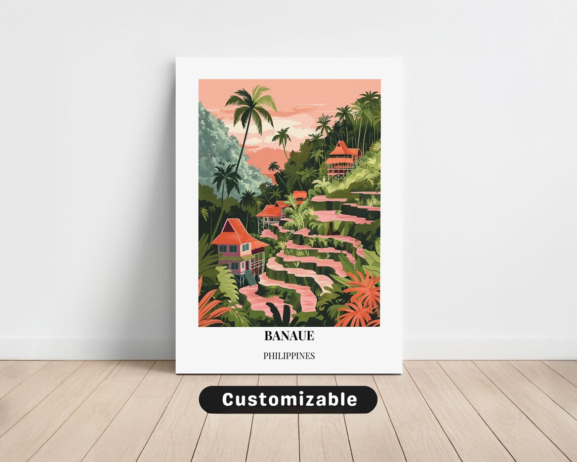Banaue Philippines Jungle Village Palms Custom Travel Poster