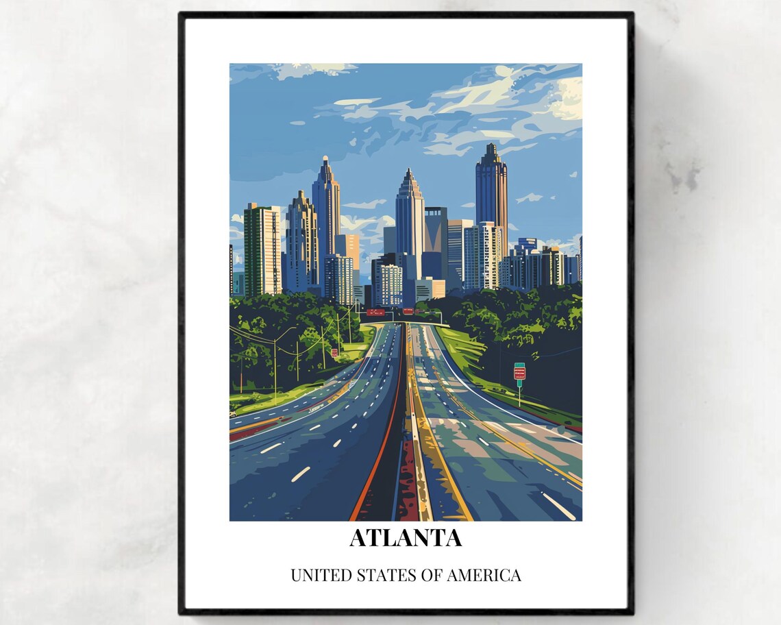 Atlanta Georgia City Skyline Blue Highway Scenic Travel Poster
