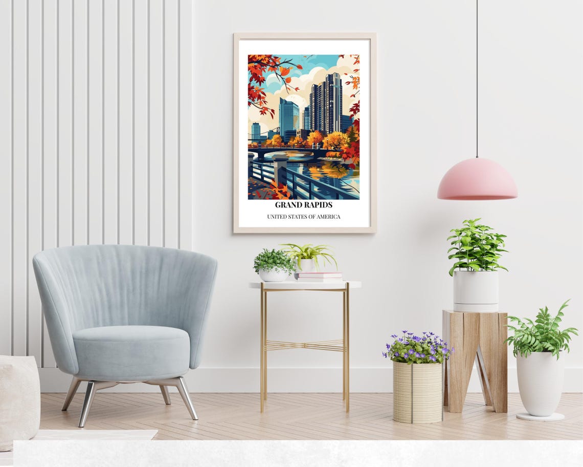 Grand Rapids Michigan Autumn Riverfront Skyline Fall Color Poster - Image 2