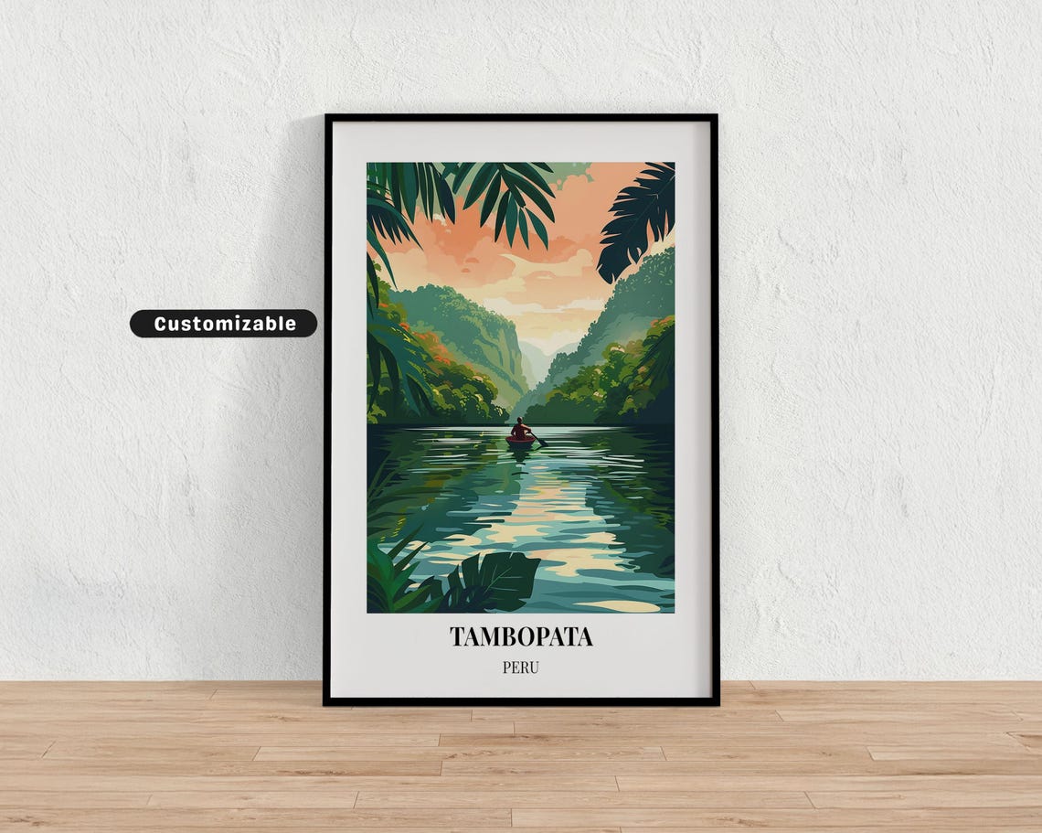 Tambopata Peru Jungle River Canoe Custom Travel Poster Rainforest