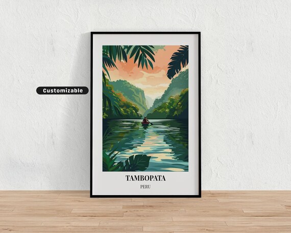 Tambopata Peru Jungle River Canoe Custom Travel Poster Rainforest