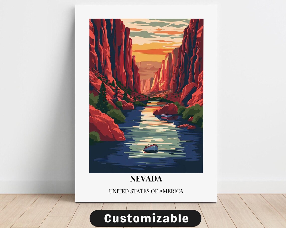 Nevada Red Rock Canyon River Scenic Sunset Vintage Travel Poster