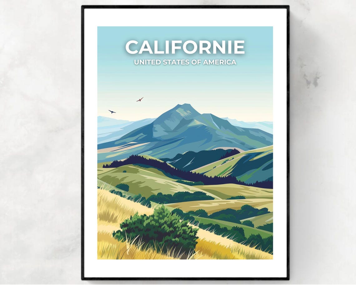 California Rolling Hills Mountain Landscape Poster Top Title