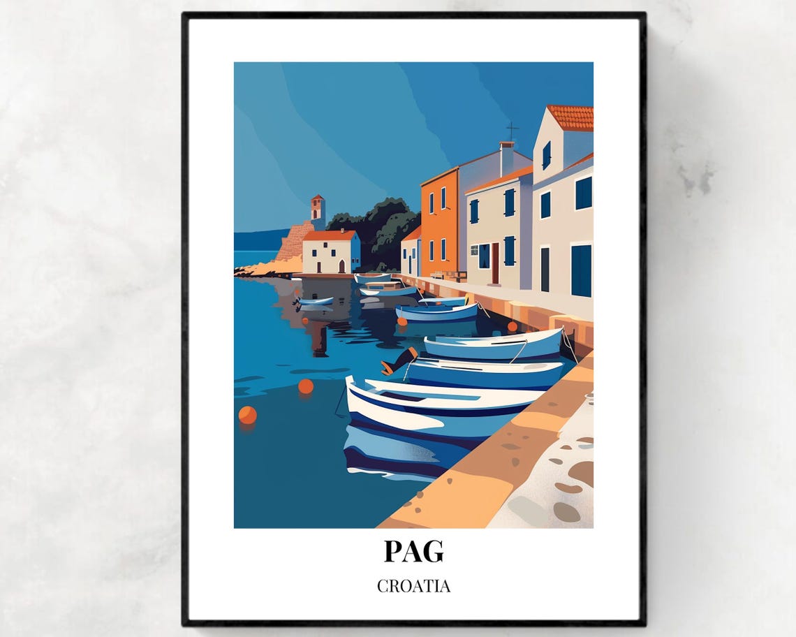 Pag Croatia Travel Print Wall Art Pag Croatia City Print Zre Beach Travel Gift Zre Beach Poster Travel Gift
