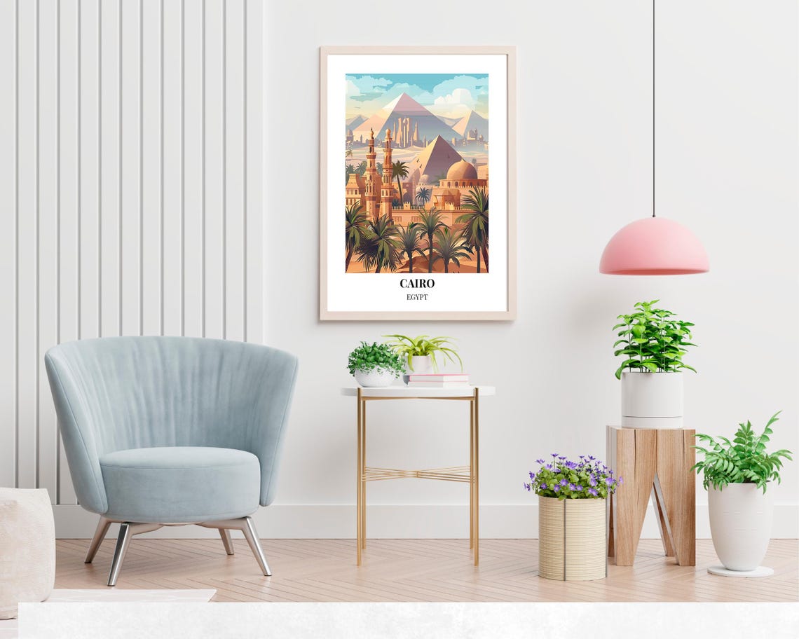 Cairo Egypt Mosques Minarets Pyramids Travel Poster Panoramic - Image 2
