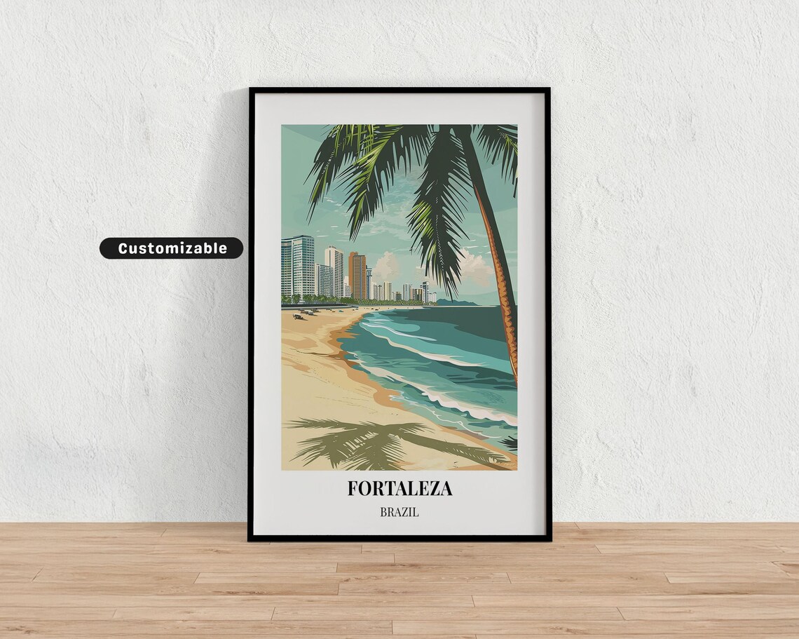 Fortaleza Brazil Vintage Beach Palm Skyline Customizable Poster
